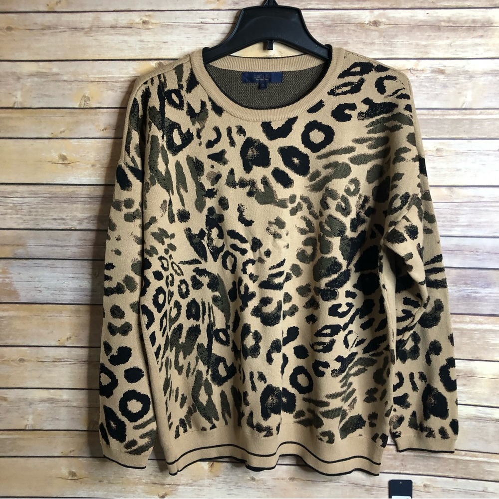 NWT Rachel Roy Women’s Animal Print Long Sleeve Sweater Brown - Size 0X